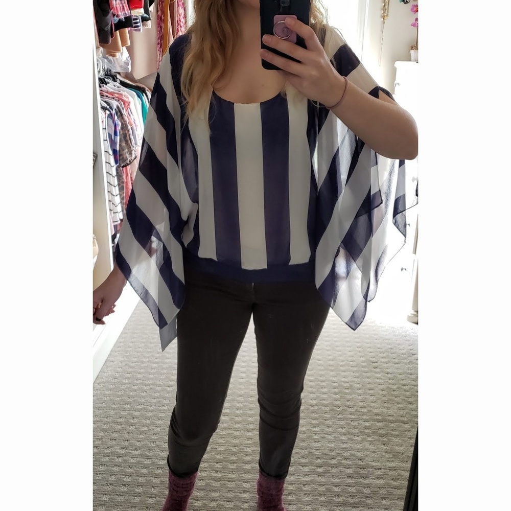 Bebe Light Weight Flowy Striped Blouse
